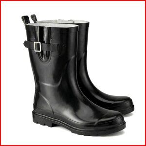 Rubber Mid-Calf Rain Boots, Waterproof Insulated Anti-Slip Chelsea Garden Boots